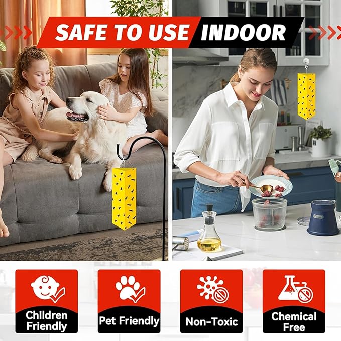 LULUCATCH Fly Glue Trap, 6 Pack Adhesive Fly Traps, Gnat Traps Sticky Bug Catcher, Non-Toxic Odorless Yellow Sticky Trap Indoor for Flies, Moths, Mosquitoes, Flea, for Garage, Barn, Greenhouse & Room