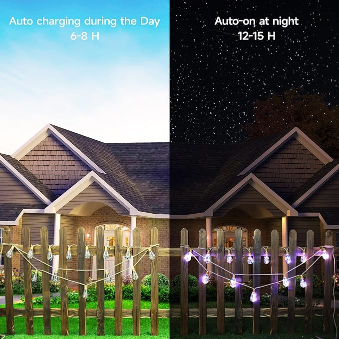 Solar Outdoor String Lights, 20Ft Vintage Rope Hemp Solar Patio Lights, Waterproof Multicolor Solar Powered String Lights With 8 Modes 16 Shatterproof Bulbs for Garden Fence Stairs Balcony Café Bistro