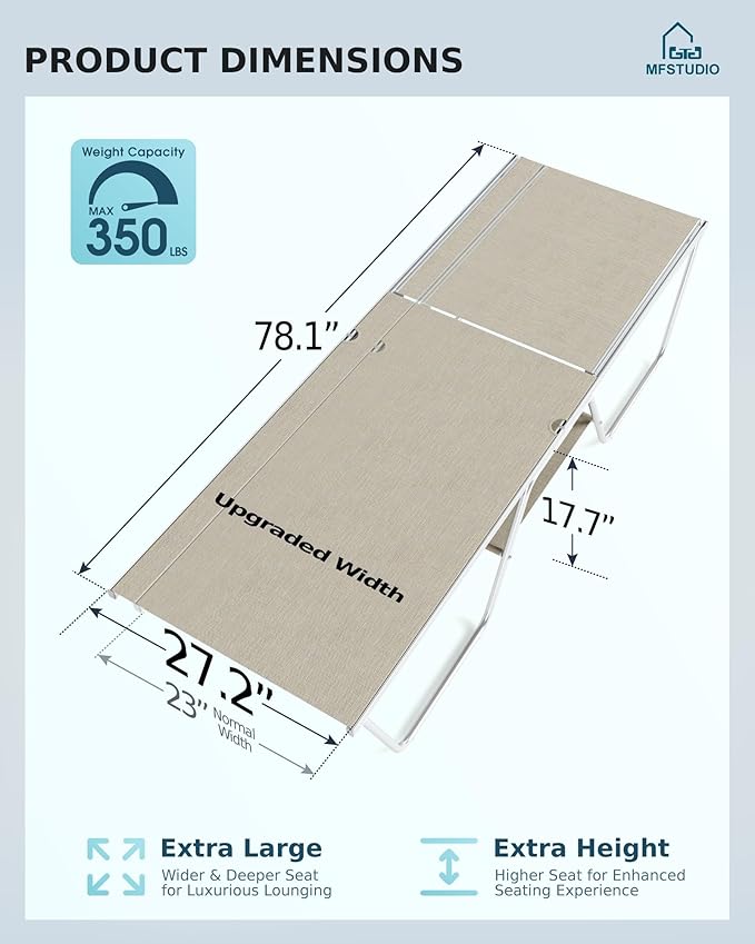 MFSTUDIO Outdoor Chaise Lounge Chair, Patio Recliner Lounge Chair with 5 Adjustable Positions, Patio Pool Tanning Lounger Chair, Textilene, All Weather Use