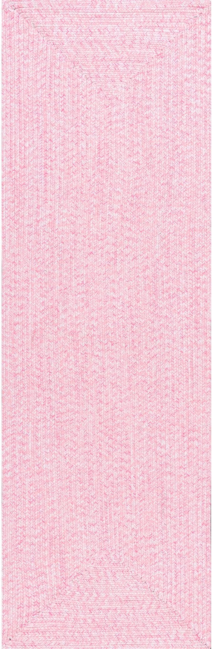 nuLOOM 2' x 8' Solid Hand Braided Indoor/Outdoor Area Rug, Pet-Friendly, High Traffic, Weather Resistant, for Patio, Balcony, Bedroom, Living, Dining Room, Wynn Pink