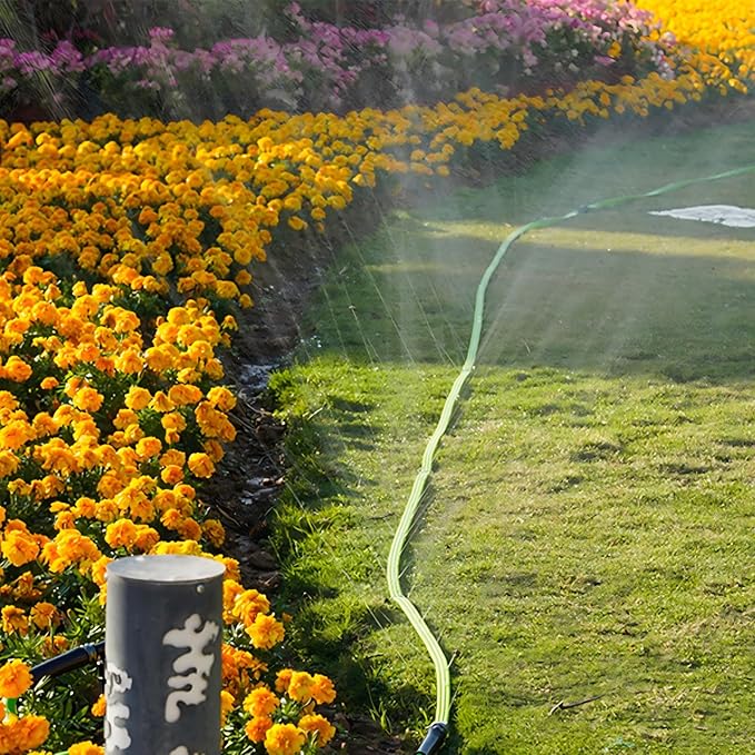 Sprinkler Soaker Hose 50FT with Holes, Garden Watering Hose with Stakes, Drip Hose Sprinkler, Efficient Saving Water for Lawn Garden and Yard, Leakproof