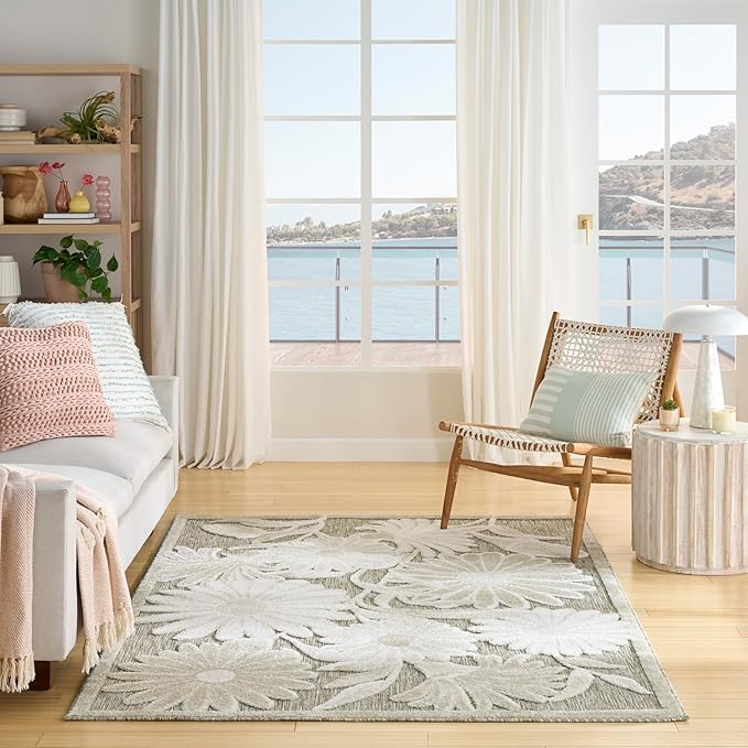 Nourison Aloha Ivory Sage 3'6" x 5'6" Area Rug - Easy Clean, Non Shedding, Bed Room, Living Room, Dining Room, Kitchen (4' x 6')