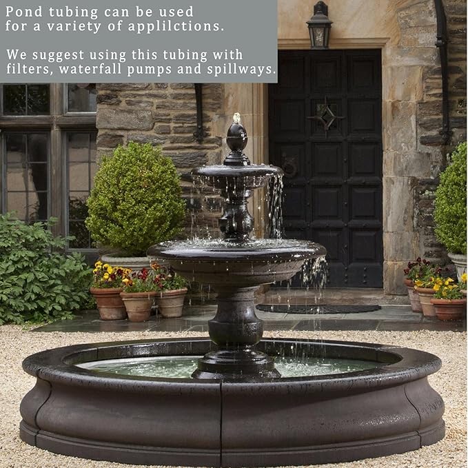 Pond Hose ID 1-1/2” × 50ft Black Corrugated Flexible Reinforced PVC Hose Vinyl Tubing for Pond Pump Fountain Garden Waterfall, Non-toxic & Kinkproof, with 2 clamps