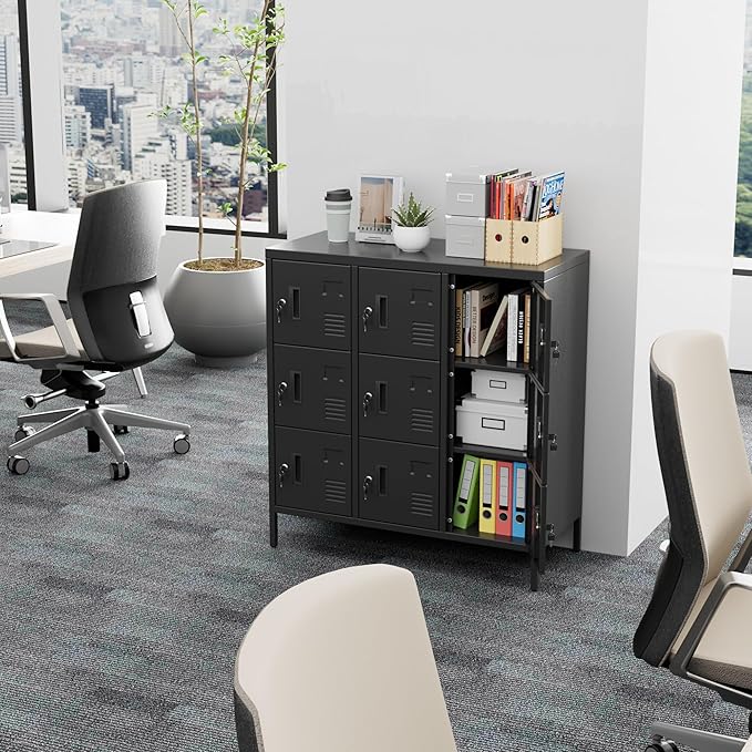 METAN Metal Locker with Padlock and Keys for School Office Gym Bedroom, 9 Doors Black Steel Storage Locker Cabinet for Employees Industrial Storage,Assembly Required