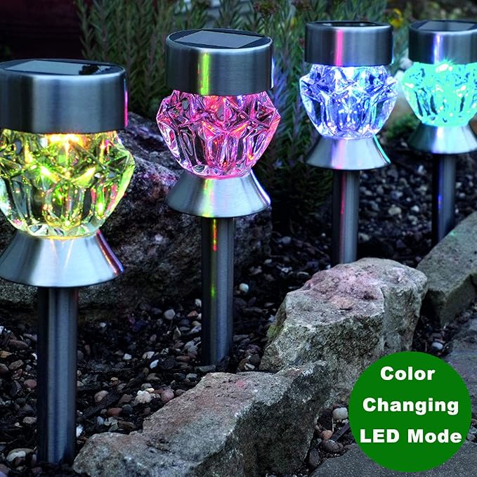 Solar Pathway Lights Outdoor, 8 Pack Solar Garden Lights, Color Changing LED Landscape Stake Outdoor Solar Lights for Walkway, Pathway