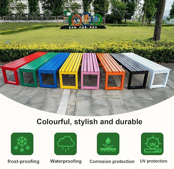 Weatherproof Metal Dining Bench, Outdoor Bench Backless Patio Bench 2-Person Farmhouse Bench Garden Bench for Kitchen, Living Room, Entryway(Blue,47in)