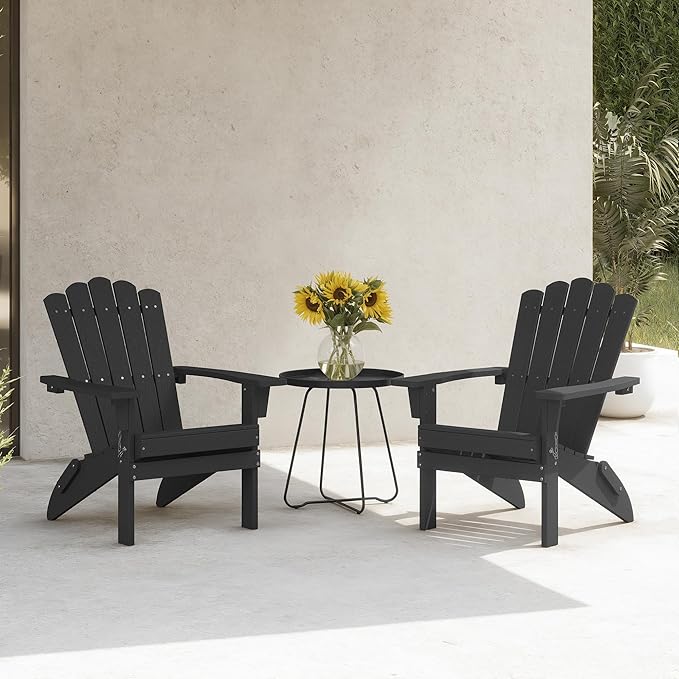 Folding HDPE Adirondack Chair, Weather-Resistant Patio Chair with Wide Armrests & High Backrest, Fire Pit Chair for Garden, Backyard, Porch - Black