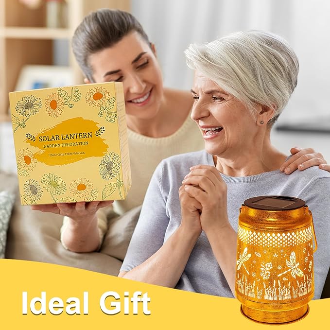 Solar Lanterns Outdoor Waterproof Dragonfly Garden Decor, Birthday Gifts for Women Mom Grandma Hanging Solar Lights Metal LED Decoration Outside with Shepherd Hook for Garden Yard Patio Porch