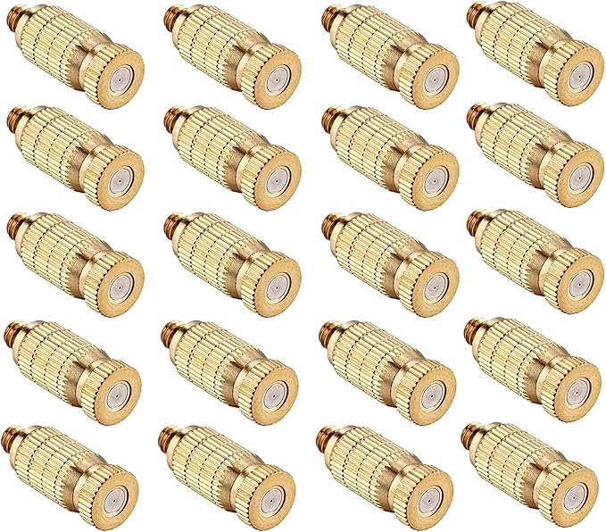 20pcs High Pressure Atomizer Nozzle Brass Misting Nozzles for Outdoor Cooling System, Landscaping, Greenhouse Irrigation, Air Humidification, Anti-Drip Fogging Spray Head(0.008"/0.2mm)