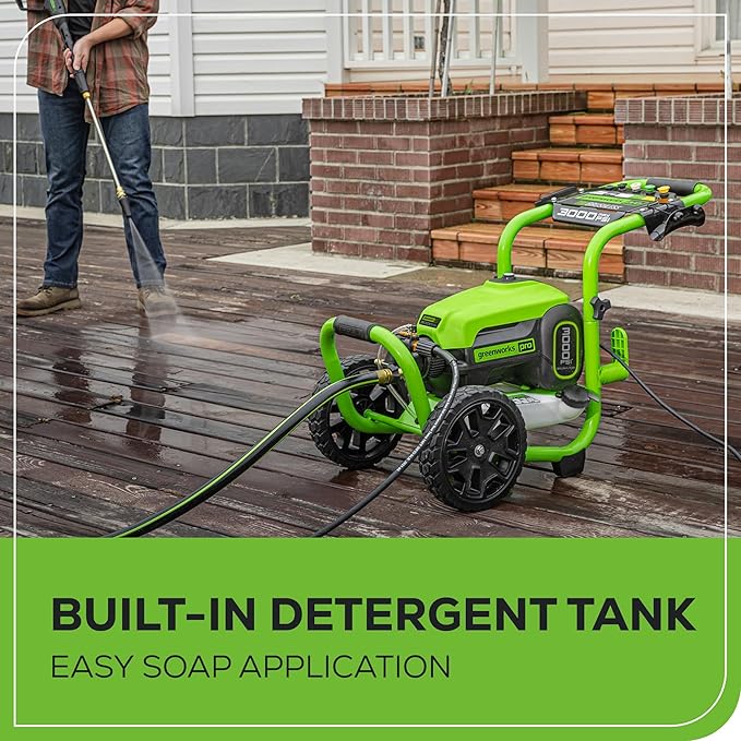 Greenworks 3000 PSI Pressure Washer (2.0 GPM Max) with Foam Cannon – Easily Remove Dirt and Grime on Siding, Fences, Patios,