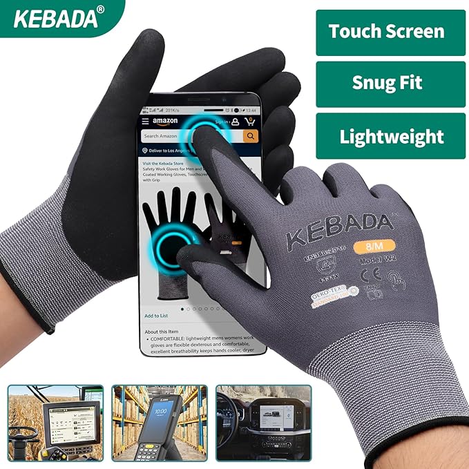 Kebada W2 Work Gloves for Men and Women, Nitrile Coated Working Gloves for Gardening, Construction, Warehouse, Safety Gloves for Work in Yard and Outdoors, 6 Pairs, XL