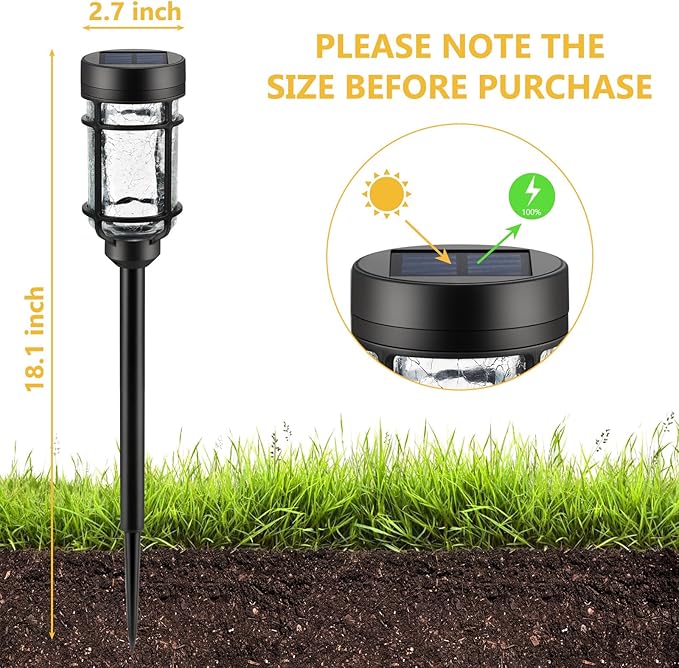 Solar Pathway Lights 2 Pack, Color Changing+Cool White LED Solar Lights Outdoor, Waterproof Lighted Crackle Glass Stake for Garden Path Walkway Backyard Lawn Landscape Decoration