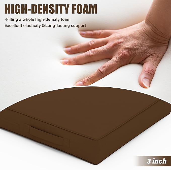 Patio Chair Cushions 17 X 16 X 3 Inch Waterproof Outdoor Seat Cushions for Patio Furniture, Outdoor Sofa Couch Pads with Ties & Handle, Set of 2, Chocolate