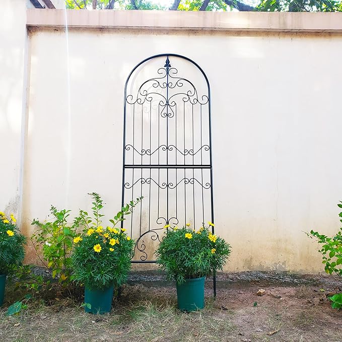 Trellis for Climbing Plants 70.8" H x 25.6" W Metal Wrought Iron Outdoor Wall Panel for Vines Flowers Elegant Accent Decorative Garden Structure