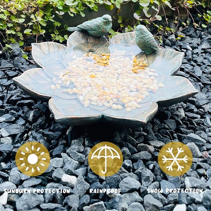Bird Feeder Wild Bath Bowl Outdoors Antique Outdoor Garden Bird Bath Resin Birdbath Bowl with Vintage Ornament for Outside Yard Table Decor