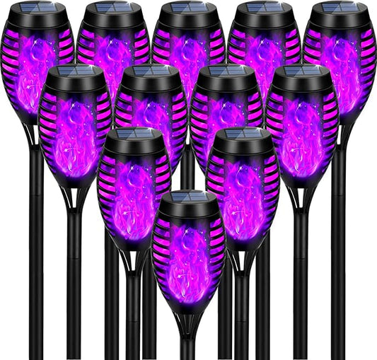 Solar Lights Outdoor, Upgraded 12 Pack Purple Solar Torch Light with Flickering Flame Waterproof for Garden Decor, Flame Torches for Outside Landscape Porch Yard Pathway Decorations