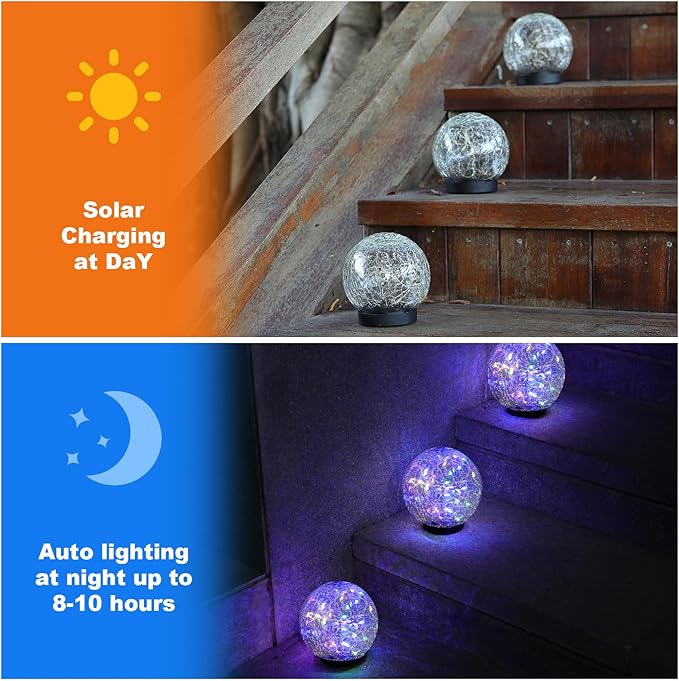 Solar Globe Lights Outdoor Waterproof-Solar Balls-Solar Garden Lights-Solar Orbs for Outside 4 Pack Cracked Glass Ball for Lawn Patio Yard Backyard Decorations, DS-XBQ-1-1-1