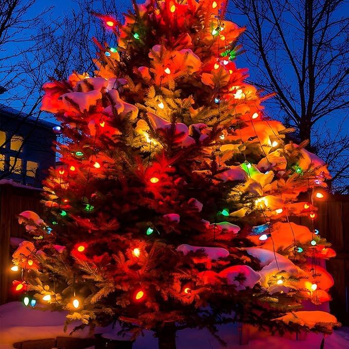 C7 LED Multicolor Christmas String Lights, 25Ft Outdoor Patio String Lights with 27 Colorful LED Bulbs(2 Spare), Hanging Vintage Christmas Lights for Christmas Tree Patio Wedding Porch Holiday Decor