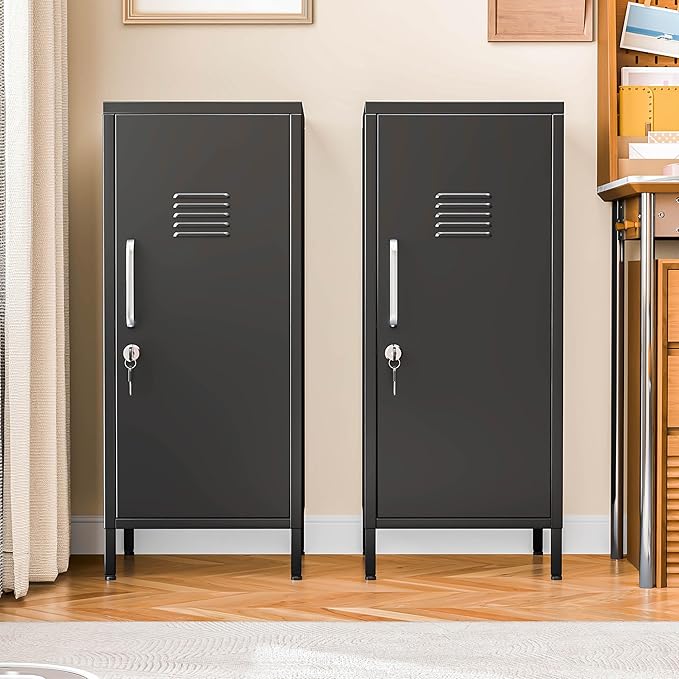 35" Metal Storage Locker, Lockable Employees Metal Locker with Door and Adjustable Shelves, Steel Locker for Home, School, Office, Gym (Black)