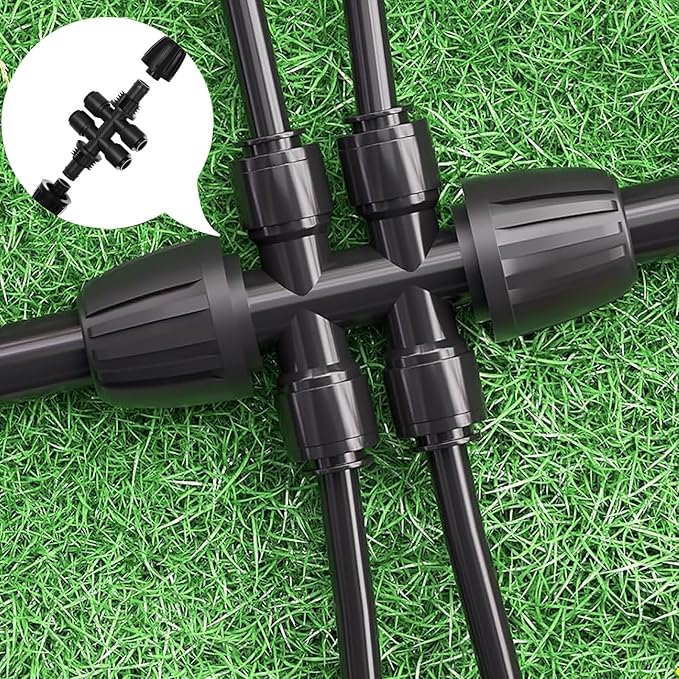 4pcs 1/2'' to 1/4'' Barbed Tee Quick Connector Push-to-Fit 6 Way Drip Irrigation Fittings