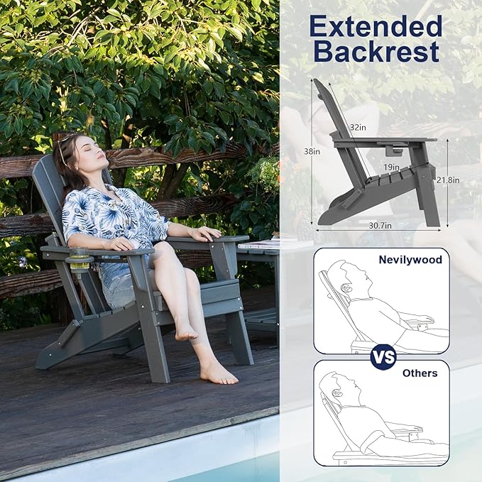 Folding Adirondack Chair with Cup Holder Set of 4, HDPE Patio Chairs,All-Weather Outdoor Chairs for Backyard, Deck,Fire Pit-Coffee