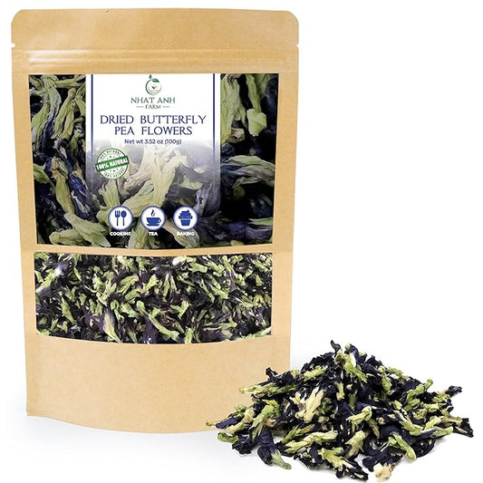 Nhat Anh Farm - Premium Dried Butterfly Pea Flower - 3,5oz(100g) Blue Butterfly Pea Flower - 100% Natural & Pure, Sugar/Caffeine/Gluten Free - For Making Tea
