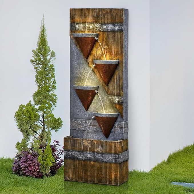 49.21" Outdoor Garden Water Fountain with Lights Floor-Standing 4 Tiers Cascading Large Waterfall Fountain for Patio, Backyard, Deck, Porch and Home Art Decor