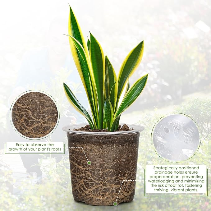 4/5/6/7 Inch Clear Nursery Pots for Plants with Sacuers 15 Pack, Plastic Flower Pots with Drainage Holes, Variety Pack Seedlings Garden Pot for Indoor Outdoor (4 inch)