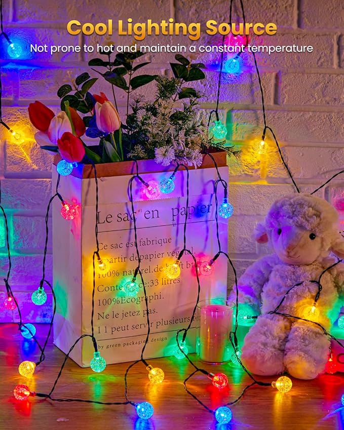 Solar String Lights Outdoor Waterproof, 2-Pack 120 LED 72Ft Total, Crystal Globe Lights with 8 Lighting Modes, Solar Powered Patio Lights for Garden Yard Porch Wedding Party Decor (Multicolor)