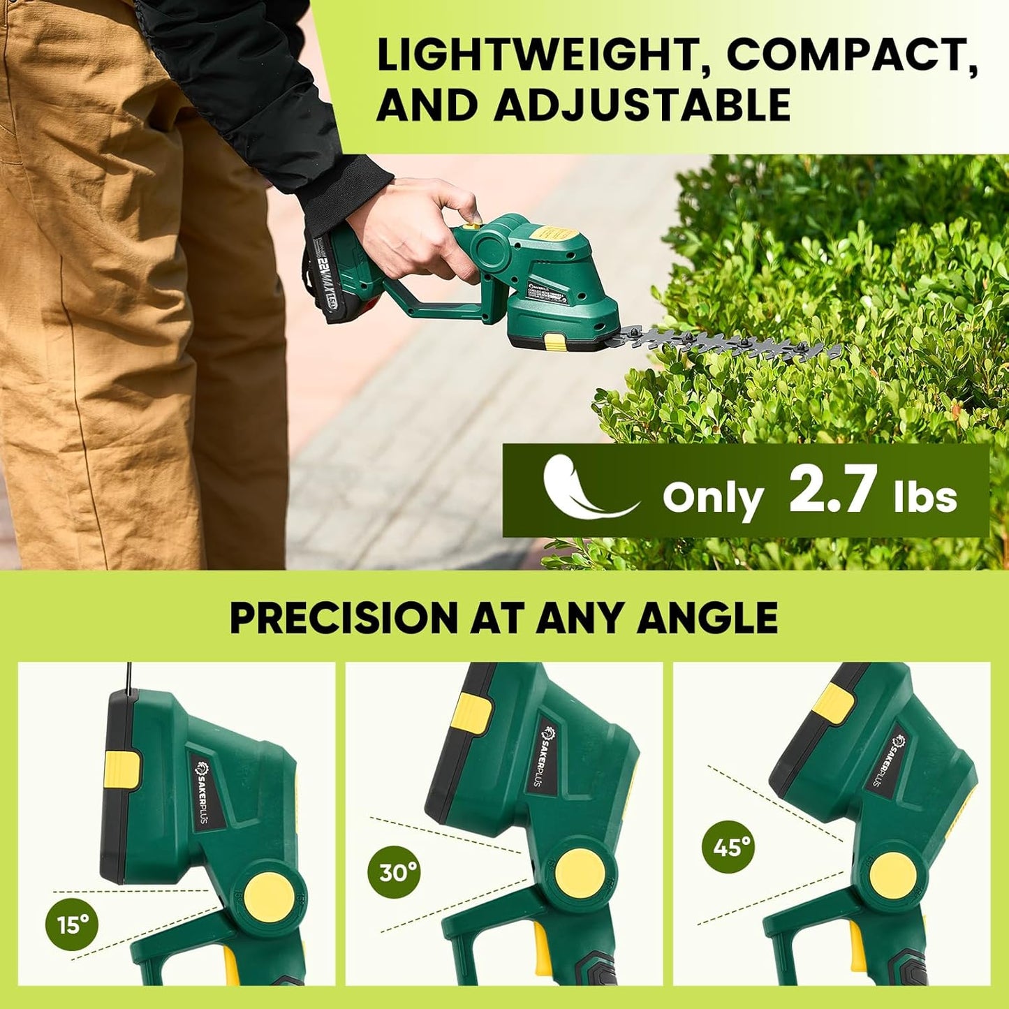 Cordless Hedge Trimmer, 2-in-1 Electric Bush Trimmer and Handheld Grass Cutter, 22V Lightweight Mini Shrub Trimmer Grass Clippers with 1 Battery and Charger, Perfect Gardening Yard Tools