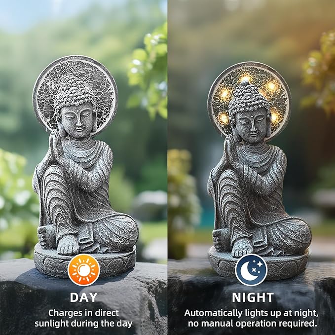 Solar Buddha Statue Outdoor Buddha Statues for Garden, 11.6in,for Home Budha,Zen Garden Decor Outdoor Zen Light,Gardening Gifts,Yard Decor,Yard Art