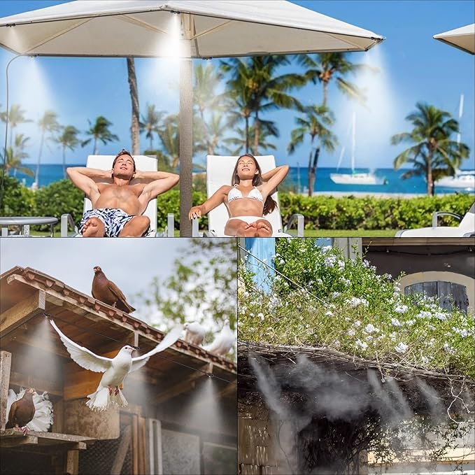 Misting System with Water Filter - Upgraded Signice 50 Ft (15.3M) Line & 12 Brass Mist Nozzles Outdoor Misters for Patio Cooling Mister Systems Kit for Outside Garden Backyard Greenhouse (Black)