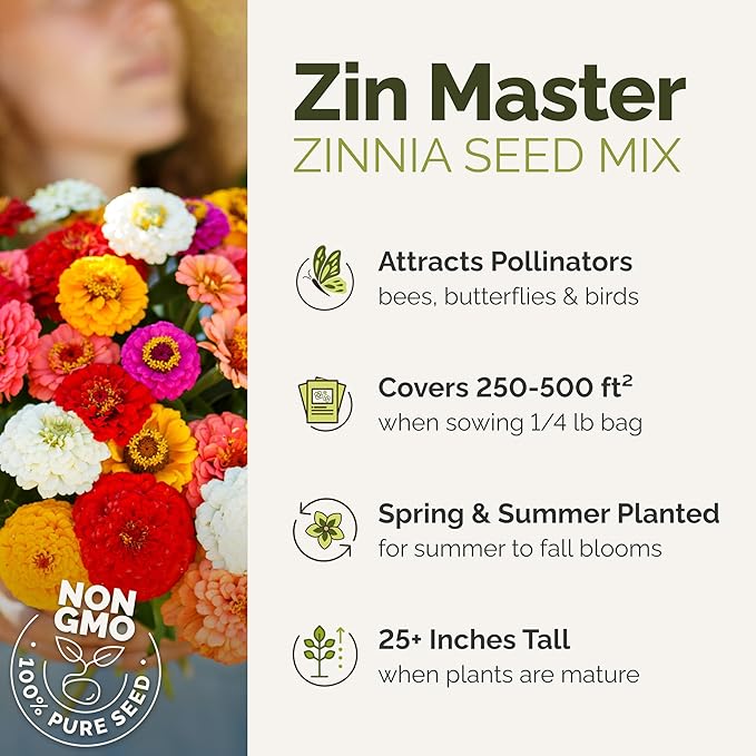 Eden Brothers Zin Master Flower Mixed Seeds for Planting, 5 lb, 2,400,000+ Seeds with California Giant, Mexican, Lilliput Zinnia | Attracts Pollinators, Plant in Spring, Zones 3, 4, 5, 6, 7, 8, 9, 10