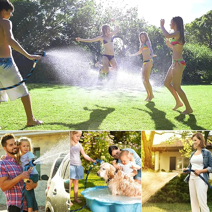 100 ft Garden Hose-No Kink,Heavy Duty,Lightweigh Flexible,Leakproof Water Hose with Sprayer Nozzle-3/4" Solid Brass Connectors-Rubber Car Hoses