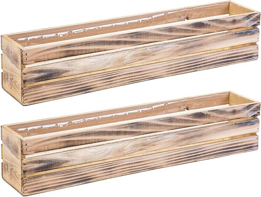 20" Rectangular Rustic Wood Planter with Plastic Liner l Rustic Whitewash l Wine Crate Style, Home and Wedding Decorations, Garden Ornaments (20x4 Wine Crate Set of 2, Whitewash)