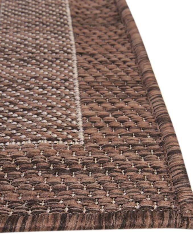 Unique Loom Outdoor Border Collection Area Rug - Soft Border (2' 7" x 10' Runner Brown/Ivory)