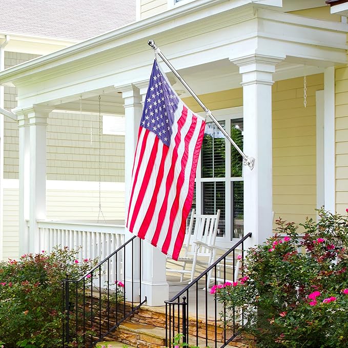 ZMTECH 2 Pcs 6 FT Flag Pole with Solar Light - Adjustable Bracket, Stainless Steel Flag Poles for Outside House, Tangle Free Flag Pole Holder Kit for American Flag (Without Flag, Silver)