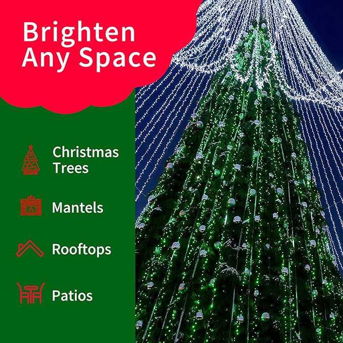 Ultra-Bright Connects End to End Green Christmas Mini Lights 100L 19.6Ft UL Listed Incandescent Bulb String Light Set for Indoor Outdoor Holiday Garden Party Christmas Tree Garland Decor