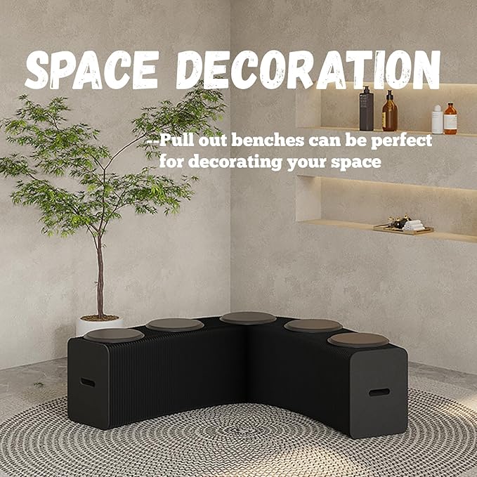 Foldable Kraft Paper Stool, Honeycomb Accordion Folding Bench, Collapsible Paper Stool for Small Spaces, Portable Footrest and Side Table for Living Room and Office,Black-30×30×300cm