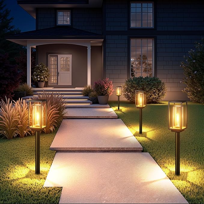 WdtPro Solar Pathway Lights Outdoor, 2 Pack Long Lasting Bright Solar Garden Lights Waterproof IP65, Auto On/Off Path Light for Yard Lawn Decor Outside Walkway, Warm White