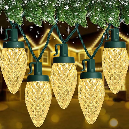 C9 LED Christmas Lights, 67FT 100 Bulbs Outdoor Christmas Decorations for House Waterproof String Lights Extendable Green Wire Fairy Lights for Patio Xmas Garden Party Wedding Indoor Warm White