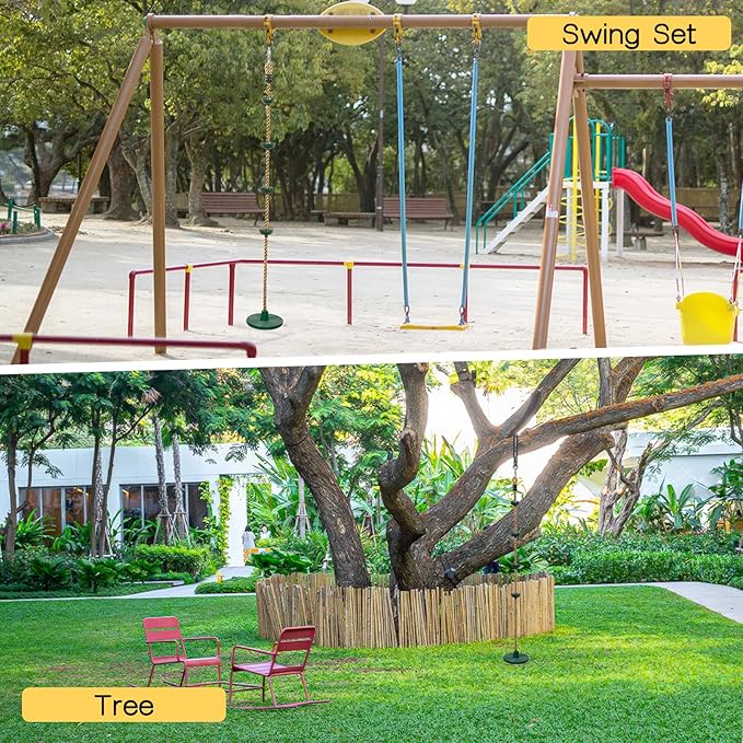 DECORLIFE Tree Swing for Kids, Adjustable Rope Swing Disc Swing for Outside with Platform Carabiners and Strap Outdoor, Playground Accessories, Green