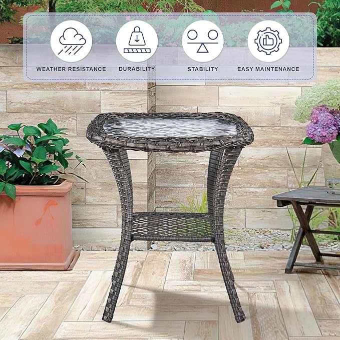 Swivel Patio Chairs sofa Set of 5 with 6" Thick Cushion - Wicker Outdoor Swivel Rocker Patio Chair ,Sofa/Glass coffee table, High Back Comfortable Outdoor Glider Chairs - Brown Wicker Grey Cushions