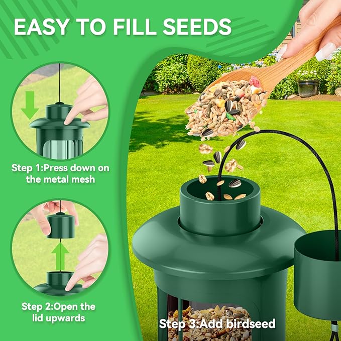 Squirrel Proof Bird Feeders for Outdoors Hanging, Metal Squirrel Proof Bird Feeder with Gravity Protection, 3LB Large Capacity Wild Bird Feeders for Outside Finch, Cardinal, Blue Jay (Green)