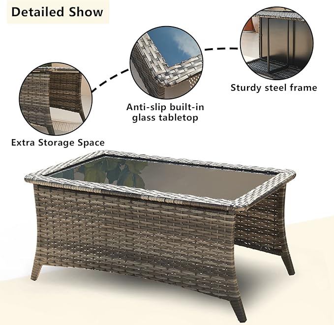 HUMMUH 6 Pieces Outdoor Patio Furniture Set Wicker Swivel Patio Chairs with Ottomans 2 Seater Outdoor Sectional Sofa/Patio Loveseat with Coffee Table