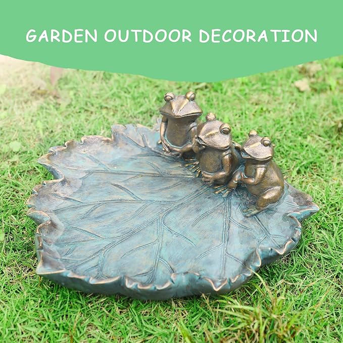 MUMTOP Bird Baths for Outdoors, Antique Outdoor Garden Bird Bath Resin Birdbath Bowl with Vintage Frogs Ornament for Outside Yard Table Decor