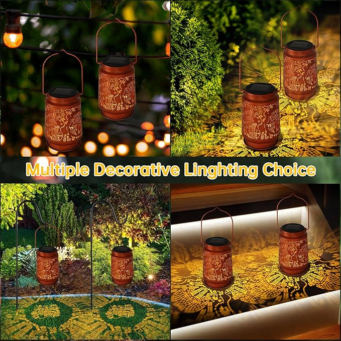 Solar Lanterns Outdoor Waterproof - Metal Hanging Solar Lights for Patio Yard Garden Decor, Christmas Birthday Gifts for Women Mom Men (1 Pack, Mushroom Shape)