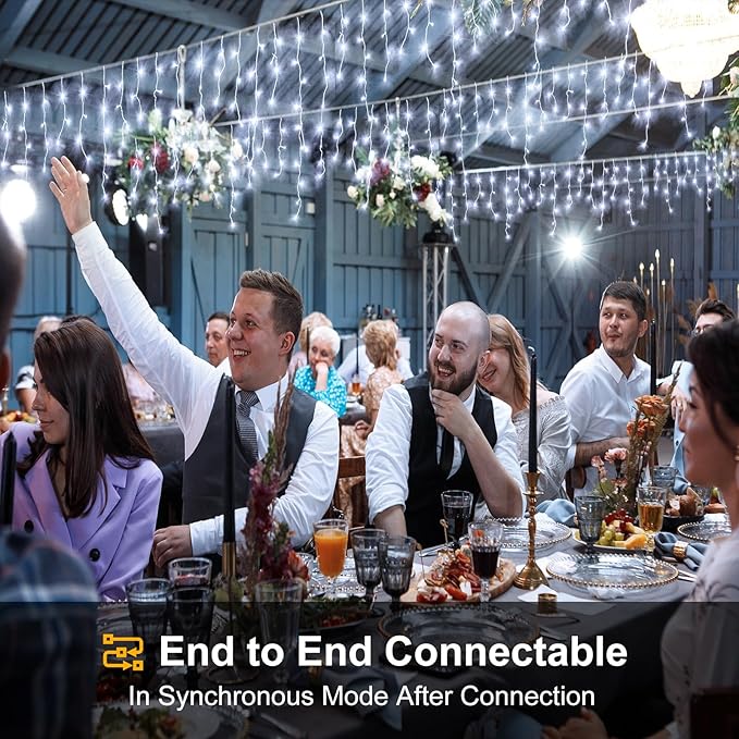 Icicle lights Outdoor - 66ft Christmas Lights with 640LED 120 Drops 8 Modes, Plug in Curtain String Lights Waterproof for Holiday Wedding Party Home Garden Bedroom Indoor Outdoor Decoration,Cool White