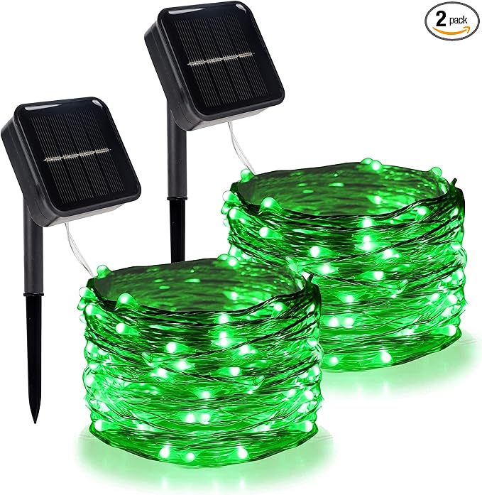 Twinkle Star 2 Pack Green Solar String Lights Outdoor, St. Patrick's Day Solar Fairy Lights Total 80 FT 240 LED, Waterproof 8 Modes, Tree Light for Patio Garden Wedding Party Home Holiday Decor