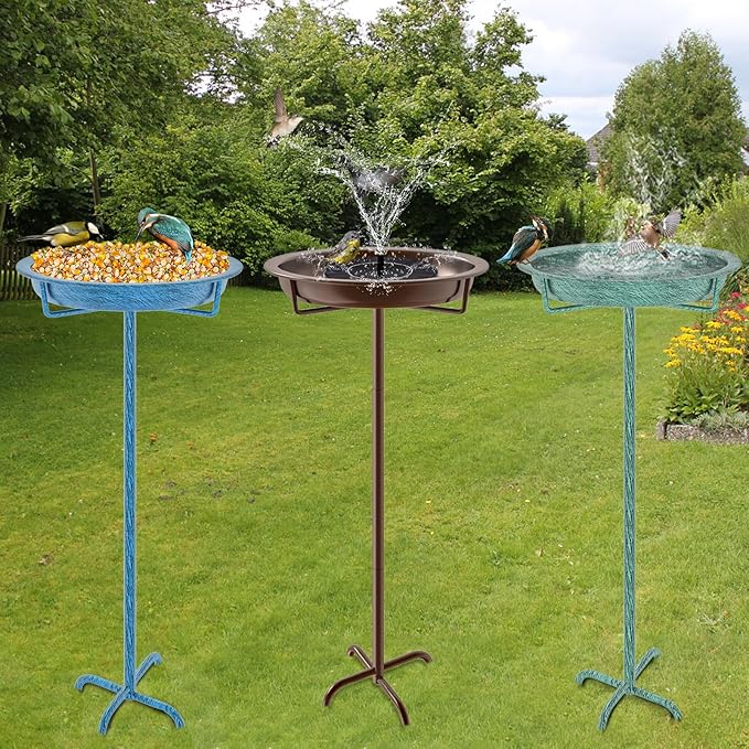 Metal Bird Bath for Outside, 36.2" Height Birdbath Bowl Standing Bird Feeders for Outdoors with 4 Prongs Base Stake, Freestanding Birdfeeders for Garden Yard Lawn Decor (Retro Green)